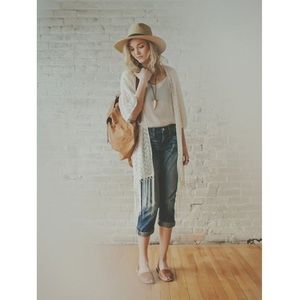 Vintage boho fringe knit duster cardigan kimono